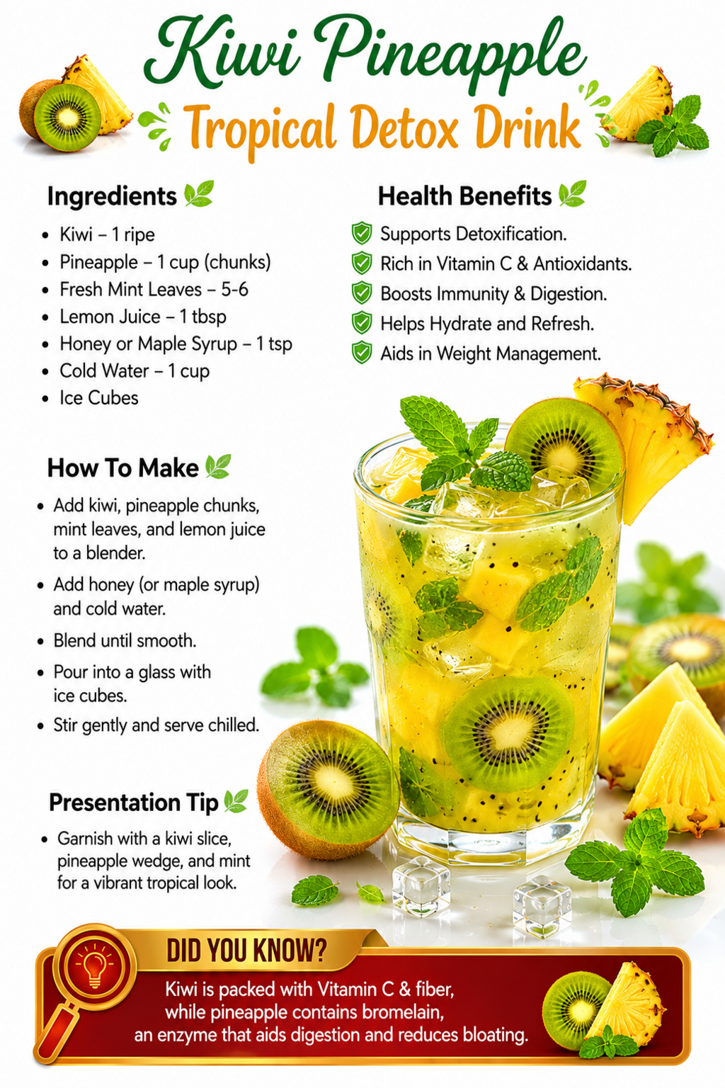 Kiwi Pineapple Tropical Detox Drinks