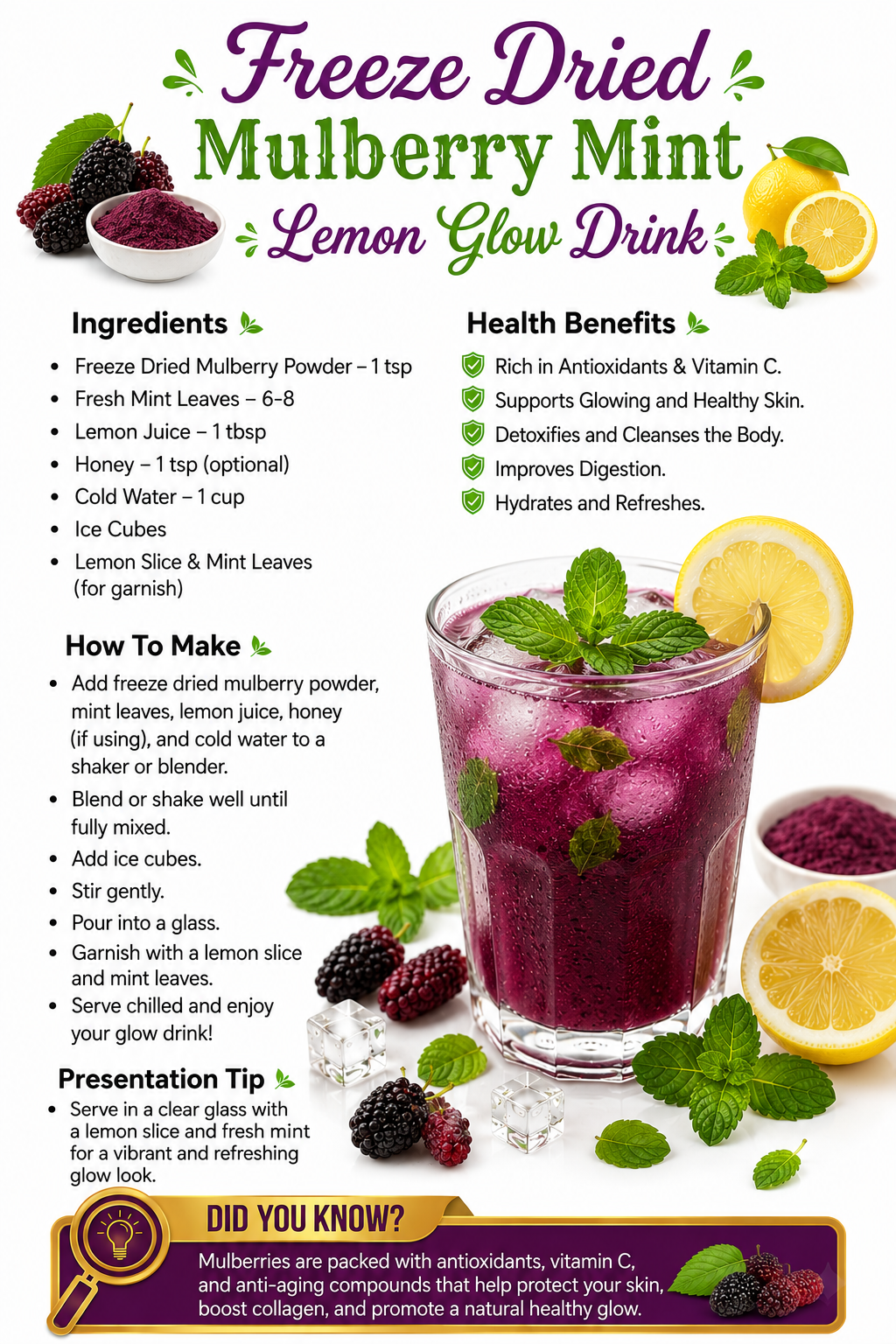 Mulberry Mint Lemon Glow Drink